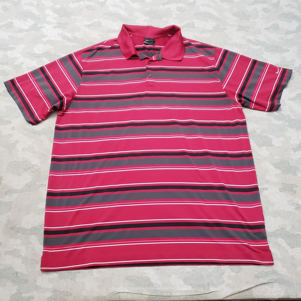Nike Golf Polo Mens XL Red Striped Dri-FIT Short Sleeve Performance